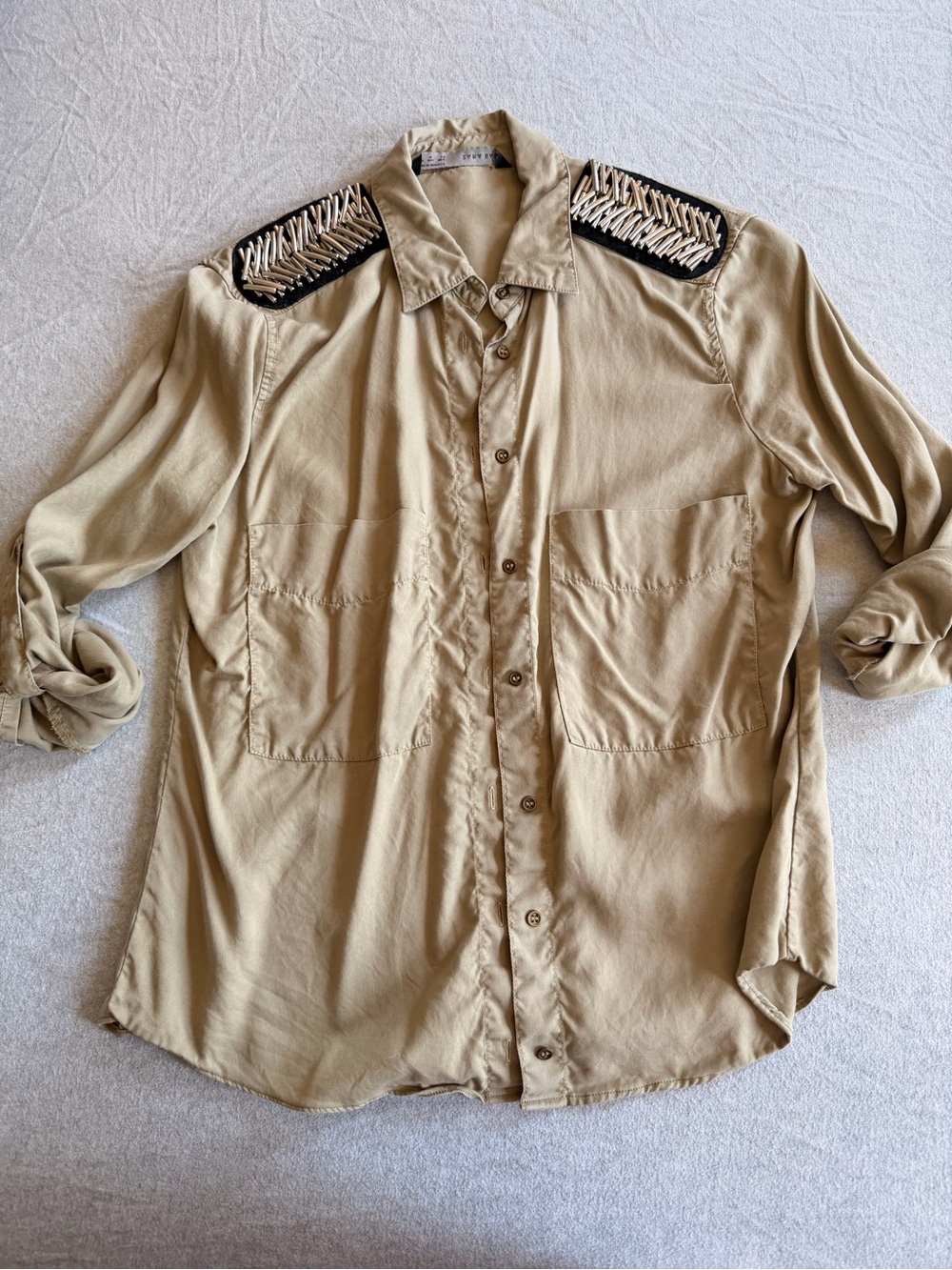 Zara Basic Tan Button-Up Shirt